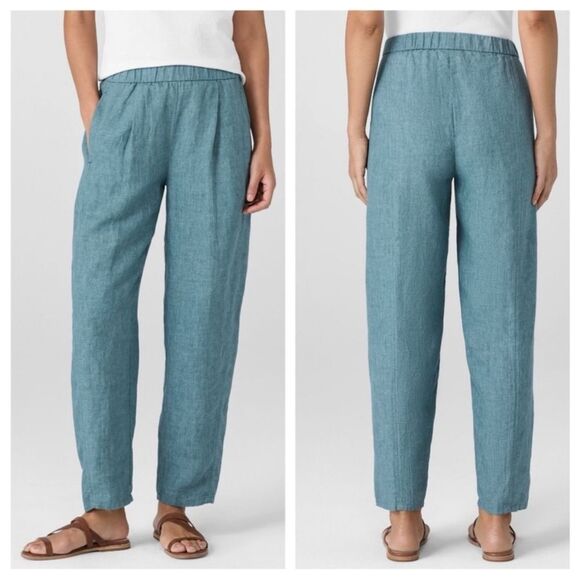 EILEEN FISHER Washed Organic Linen Délavé Lantern Pants in Nile Teal Aqua Sz 3X - Picture 3 of 14